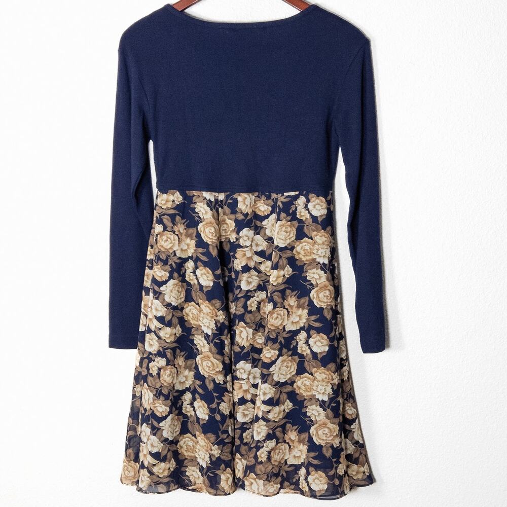 Express Long Sleeve Dress Size S Navy Floral Vintage Y2K Boho Romantic - Picture 2 of 7
